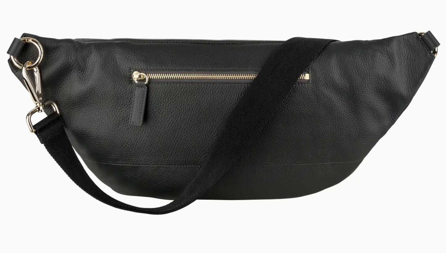 HIP BAG MAXI ANTHRACITE - LIGHT GOLD CROSSBODY LEATHER BAG