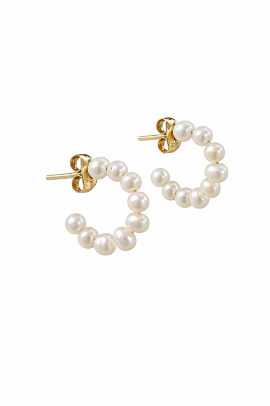 LUSTROUS 14K GOLD MINI PEARL HOOPS