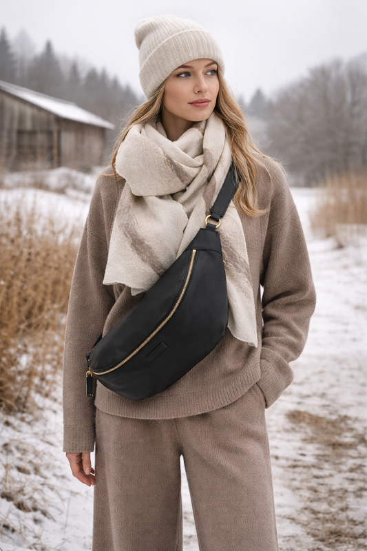 HIP BAG MAXI ANTHRACITE - LIGHT GOLD CROSSBODY LEATHER BAG