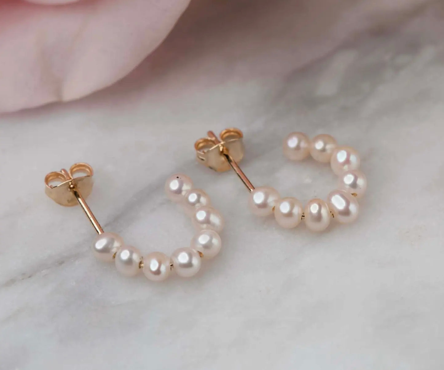 LUSTROUS 14K GOLD MINI PEARL HOOPS
