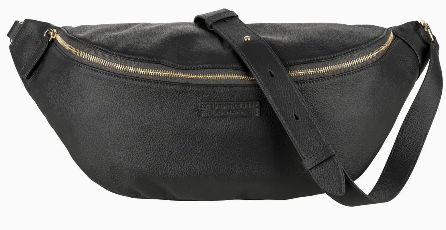 HIP BAG MAXI ANTHRACITE - LIGHT GOLD CROSSBODY LEATHER BAG